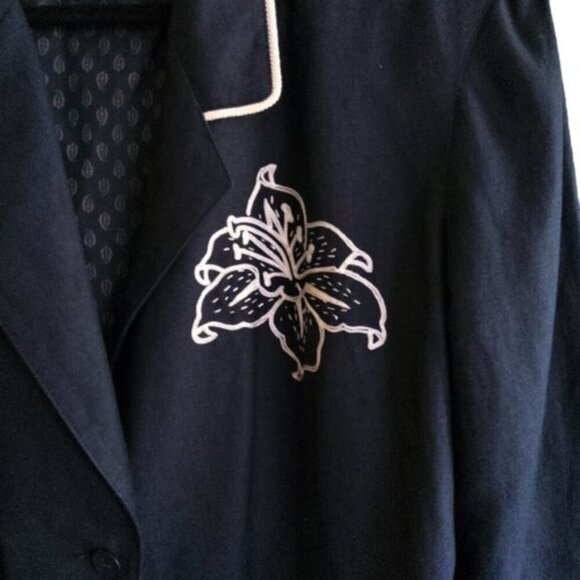 Vintage 90s navy blue chic Italian Byblos embroidered blazer jacket - Picture 10 of 11